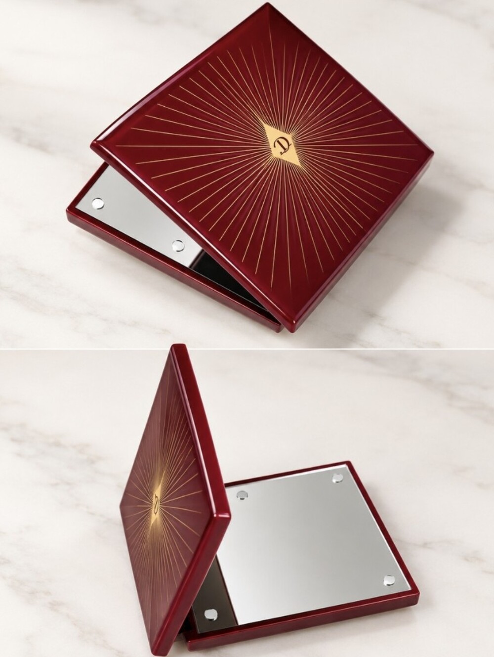 Charlotte Tilbury LED Lighted Compact Mirror Burgundy Gold New Rare